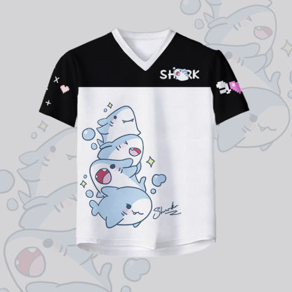 Modakawa Vintage Mesh Jersey T-Shirt mit Hai-Nummer-Grafik - image 3