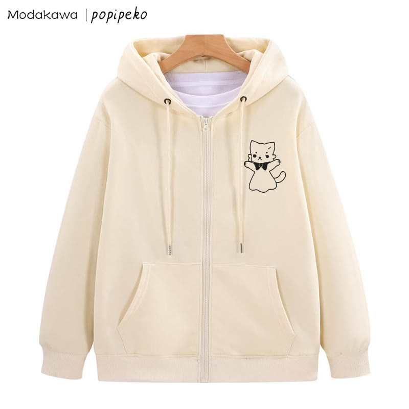 MODAKAWA X popipeko Open Arms Kitty Graphic Zip Up Hoodie Sweatshirt - Apricot - 5XL - image 3