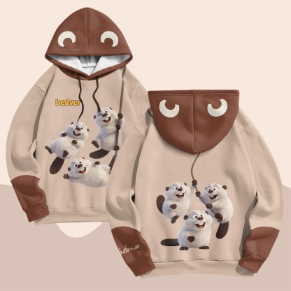 Modakawa Pullover Hoodie mit Bibermotiv - Khaki - 6XL - image 5