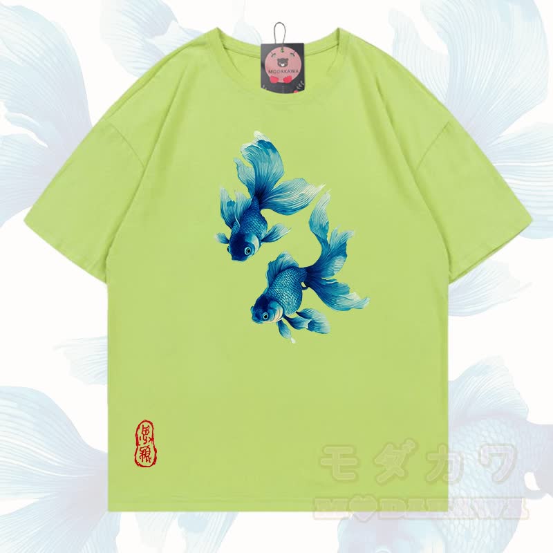 MODAKAWA Fisch-Grafik T-Shirt aus 100 % Baumwolle - Avocadogrün - 5XL - image 7
