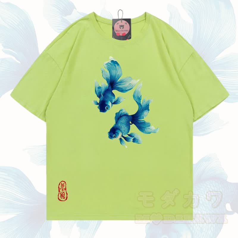 MODAKAWA Fisch-Grafik T-Shirt aus 100 % Baumwolle - Avocadogrün - 5XL - image 7