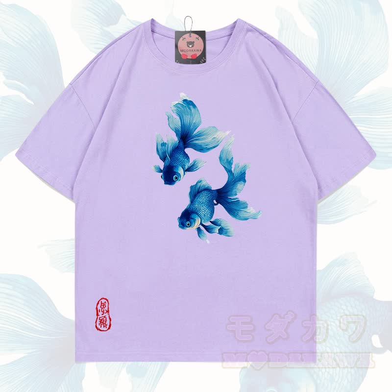 MODAKAWA Fisch-Grafik T-Shirt aus 100 % Baumwolle - Hellviolett - 5XL - image 9