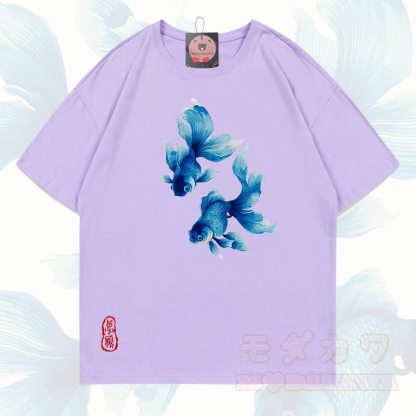 MODAKAWA Fisch-Grafik T-Shirt aus 100 % Baumwolle - Hellviolett - 5XL - image 9