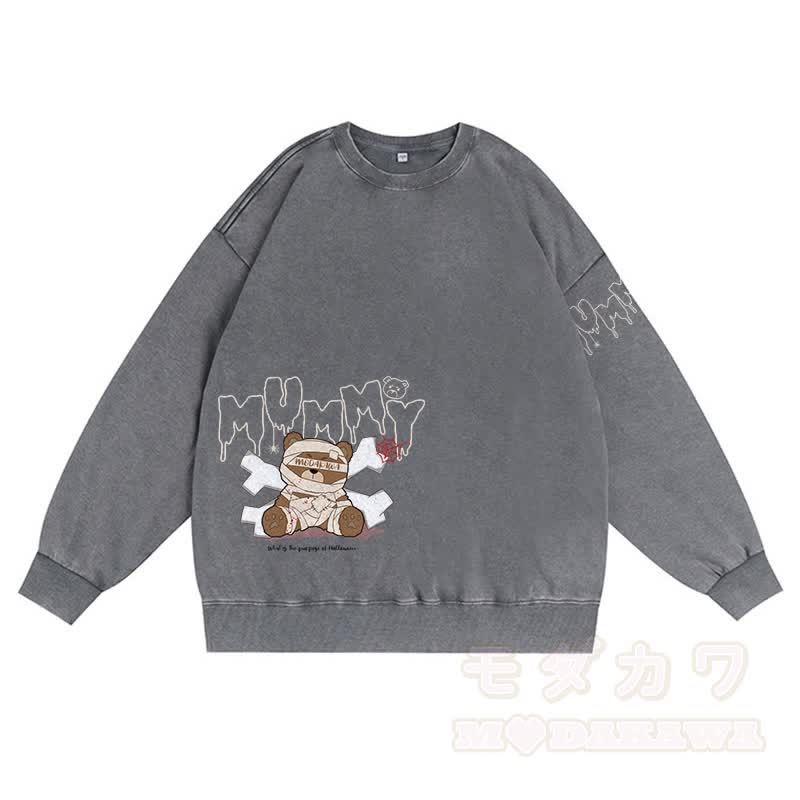 MODAKAWA MUMMY Bär Grafik Unisex Vintage Washed Sweatshirt - Grau - 3XL - image 5