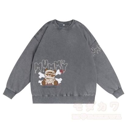 MODAKAWA MUMMY Bär Grafik Unisex Vintage Washed Sweatshirt - Grau - 3XL - image 5