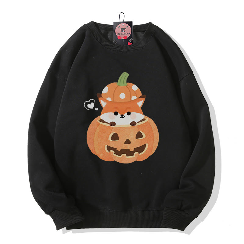 Fuchs sitzt in Kürbis Halloween-Grafik Rundhals-Sweatshirt - Black - 5XL - image 3