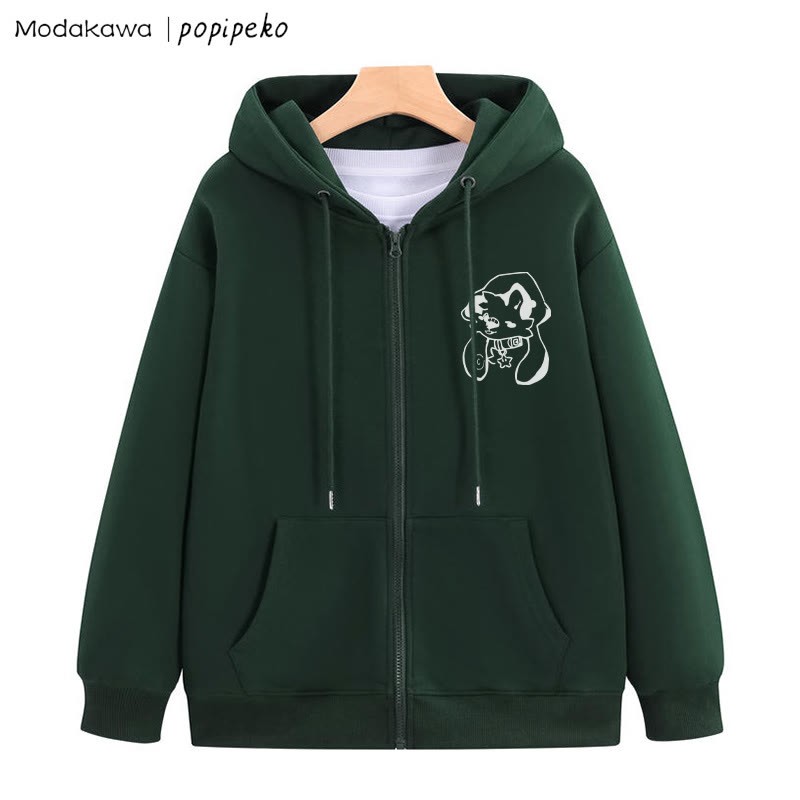 Kapuzenpullover mit Reißverschluss und Welpe und Sternkragen - Dunkelgrün - 5XL - image 6