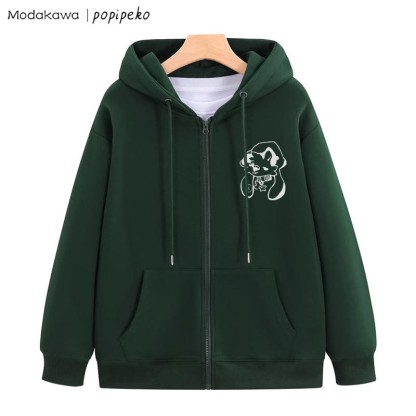 Kapuzenpullover mit Reißverschluss und Welpe und Sternkragen - Dunkelgrün - 5XL - image 6