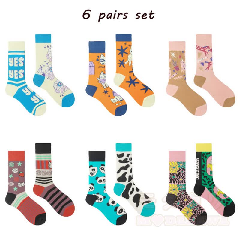 Bunte, asymmetrisch bedruckte Socken bis zur Wade - Satz A - One Size - image 19