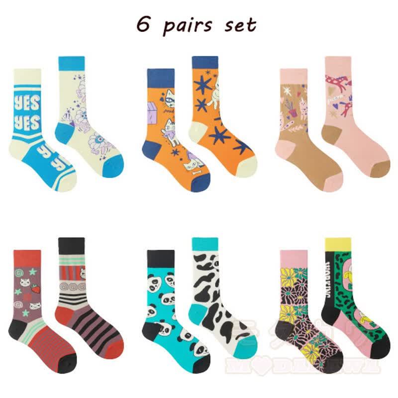 Bunte, asymmetrisch bedruckte Socken bis zur Wade - Satz A - One Size - image 19