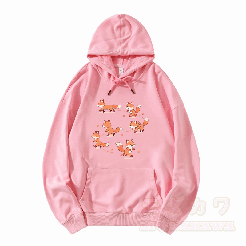Modakawa Hoodie mit Happy Fox Grafik und lockerer Passform aus Baumwollmischgewebe - Rosa - 5XL - image 4