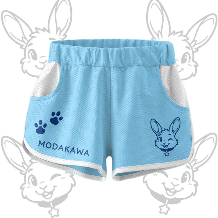 Wink Bunny Grafik Crop Tank Sport Top Shorts Bikini Modakawa passendes Outfit - Blue Shorts - 5XL - image 8
