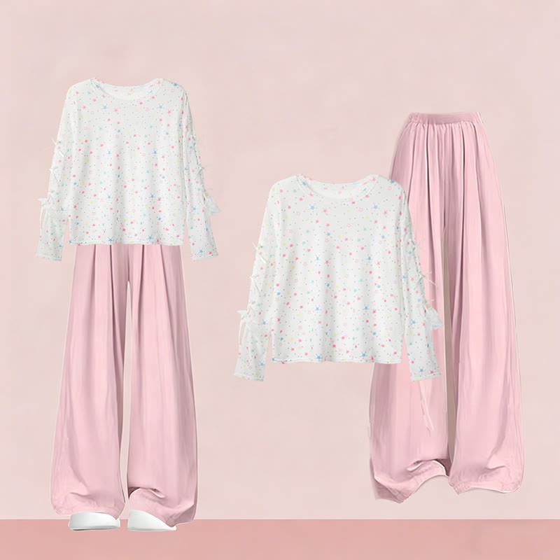 Zweiteiliges Set aus Strandkleid mit Sternenmuster und karierter Hose - Pink B - XL - image 4