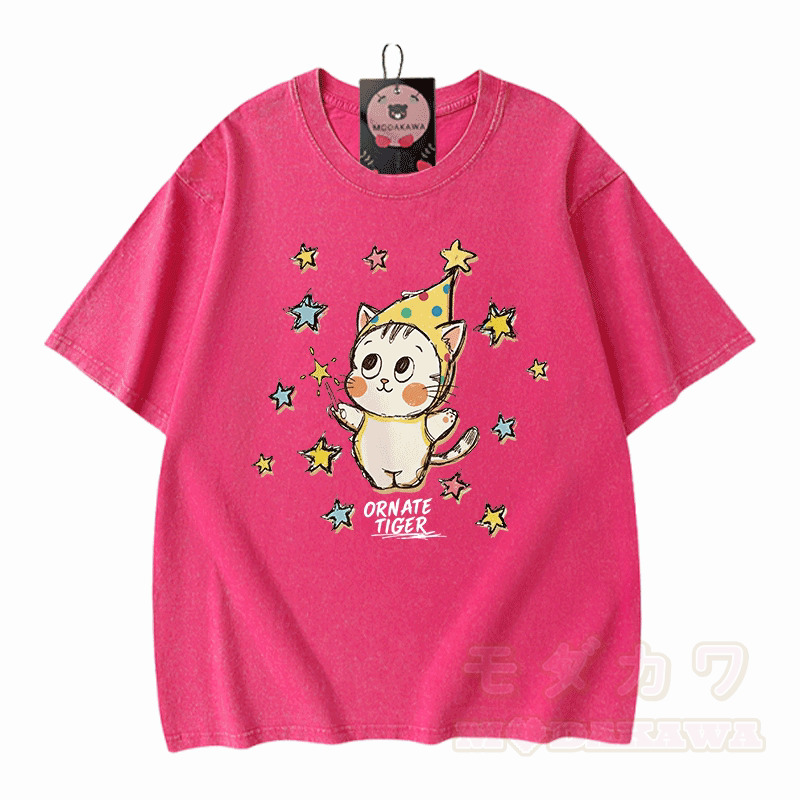 Verzierter Tiger, Stern-Tiger-Grafik, Modakawa Unisex Vintage Washed T-Shirt - Rosenrot - 5XL - image 7