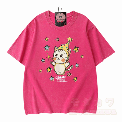 Verzierter Tiger, Stern-Tiger-Grafik, Modakawa Unisex Vintage Washed T-Shirt - Rosenrot - 5XL - image 7