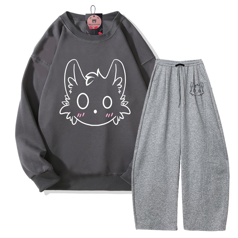 MODAKAWA Little Monster Grafik-Sweatshirt, weite Hose, zweiteiliges Set - Dark Grey - 5XL - image 8