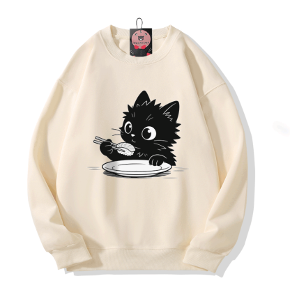 Modakawa Sweatshirt mit Foodie-Katzen-Grafik - Beige - 5XL - image 5