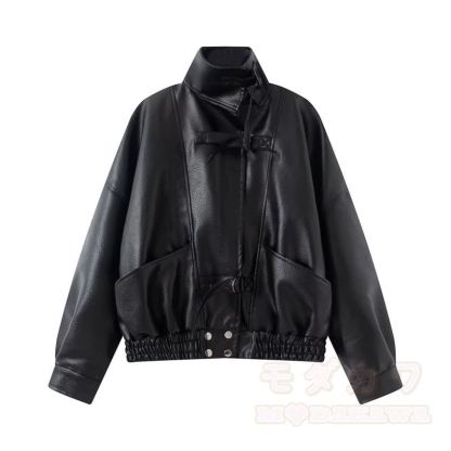 Vintage-Jacke aus Kunstleder mit Stehkragen und Reißverschluss, kurz geschnitten - Schwarz - XL - image 12
