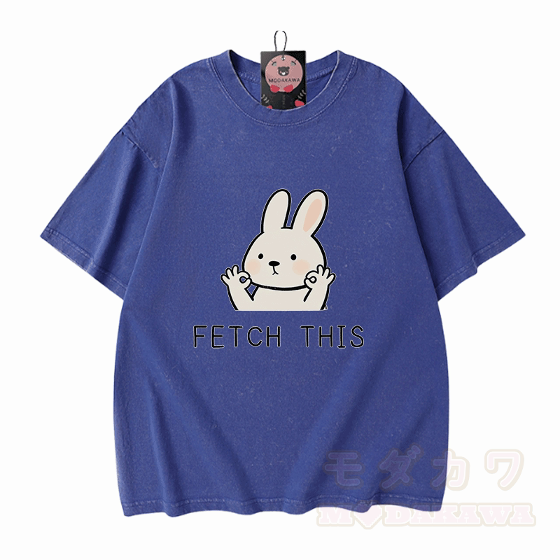 Hol dir dieses Modakawa Vintage T-Shirt mit Hasenmotiv aus 100 % Baumwolle (gewaschen). - Blau - 5XL - image 4