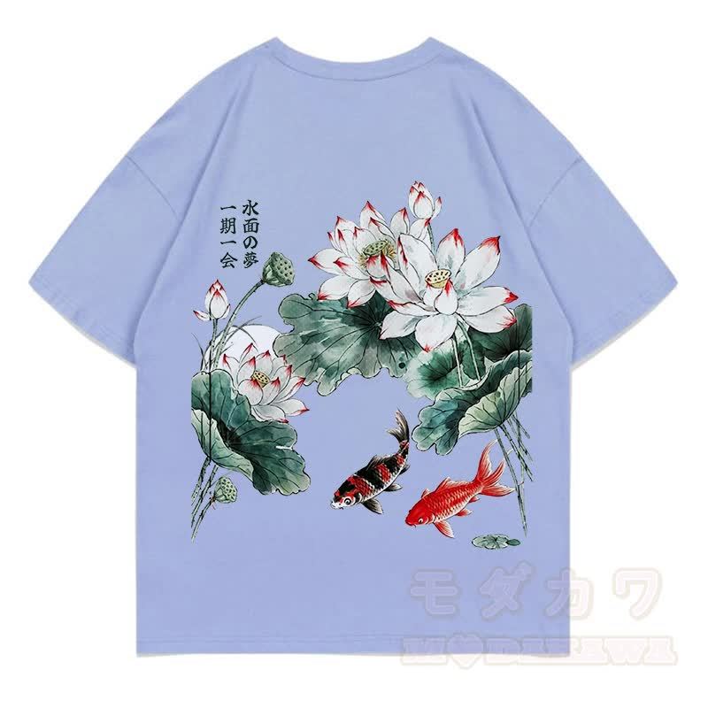 MODAKAWA Sommer-T-Shirt mit Blumen- und Fischmuster, locker geschnitten, Kurzarm - Himmelblau - 5XL - image 12