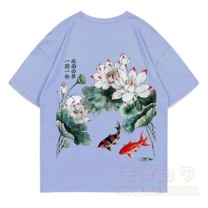 MODAKAWA Sommer-T-Shirt mit Blumen- und Fischmuster, locker geschnitten, Kurzarm - Himmelblau - 5XL - image 12