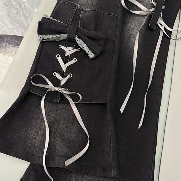 Y2K Jeans mit Schleifenriemen und ausgestelltem Denim - image 6