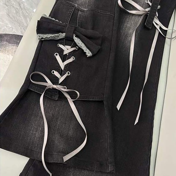 Y2K Jeans mit Schleifenriemen und ausgestelltem Denim - image 6