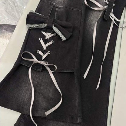 Y2K Jeans mit Schleifenriemen und ausgestelltem Denim - image 6