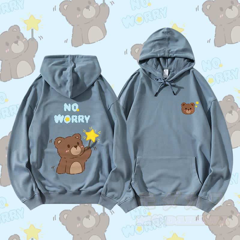 MODAKAWA NO WORRY Bären-Grafik Partner-Hoodie - Staubiges Blau - 5XL - image 4