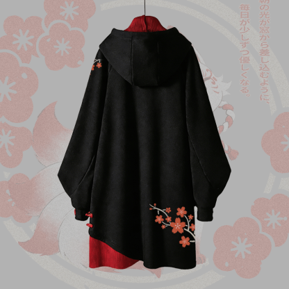 Vintage Kapuzenpulloverkleid mit Kirschblüten- und neunschwänzigem Fuchsmotiv und Schnalle - image 3