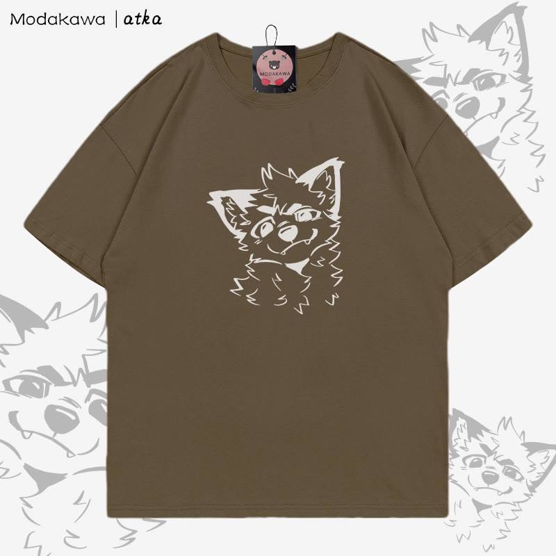 MODAKAWA X atka T-Shirt mit niedlichem Fuchs-Grafik - Brown - 5XL - image 5