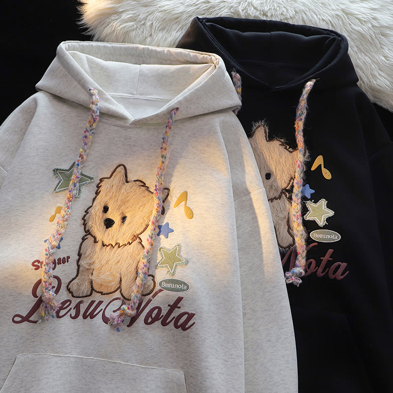 Langärmliger Hoodie mit Welpen-Flocking-Print - image 5