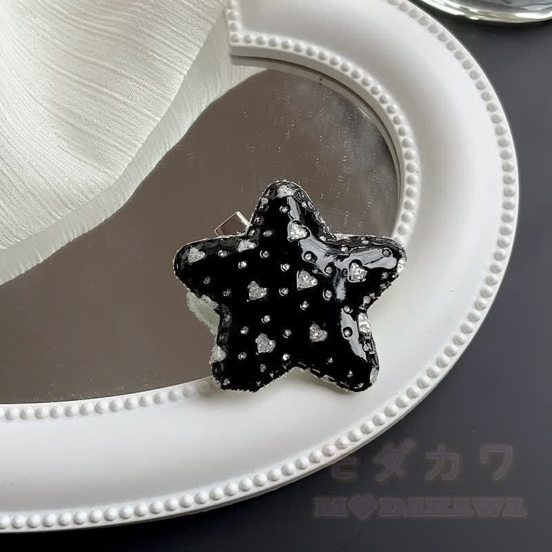 Süße Y2K-Glitzerstern-Entenschnabel-Haarspangen - Schwarz - image 12