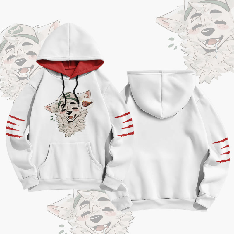 MODAKAWA X atka Fox Wants Meat Graphic All Over Print Pullover Hoodie - White - 5XL - image 2