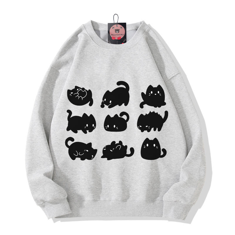 Modakawa Schwarzes Plüsch-Sweatshirt mit Katzenmotiv und Rundhalsausschnitt - Grey - 3XL - image 5