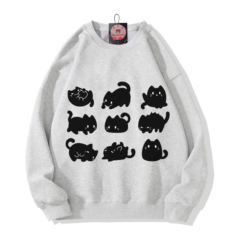 Modakawa Schwarzes Plüsch-Sweatshirt mit Katzenmotiv und Rundhalsausschnitt - Grey - 3XL - image 5