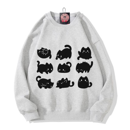 Modakawa Schwarzes Plüsch-Sweatshirt mit Katzenmotiv und Rundhalsausschnitt - Grey - 3XL - image 5