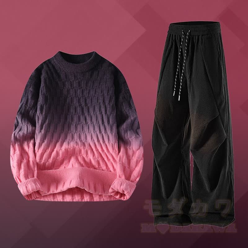 Zweiteiliger Pullover mit Farbverlauf und Cordhose - Satz C - 3XL - image 3