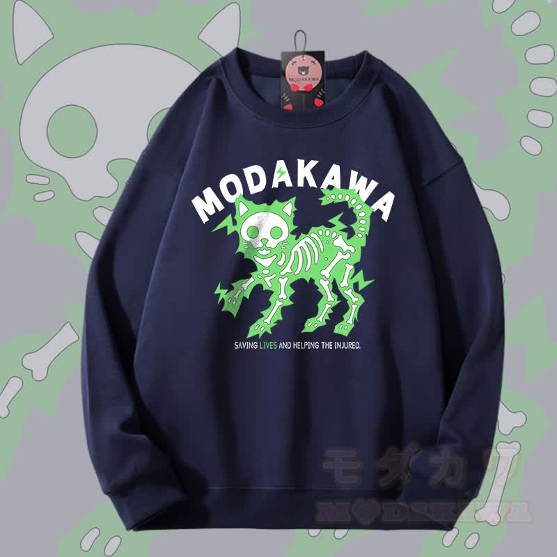 MODAKAWA Unisex-Sweatshirt mit elektrisiertem Skelettkatzen-Motiv - Purpurblau B - 5XL - image 8