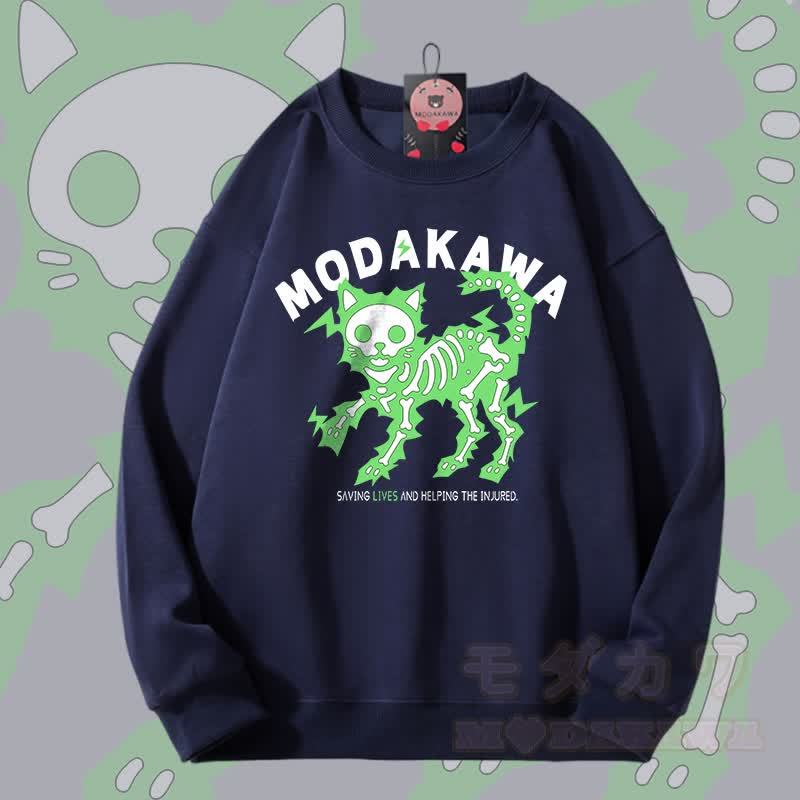 MODAKAWA Unisex-Sweatshirt mit elektrisiertem Skelettkatzen-Motiv - Purpurblau B - 5XL - image 8