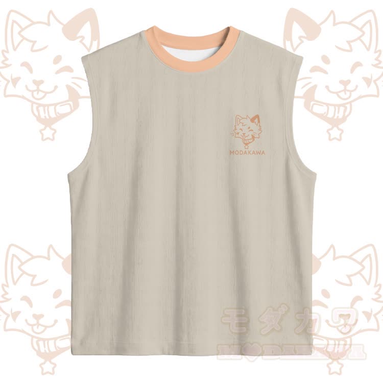 Ärmelloses, schnelltrocknendes Tanktop mit Katzenmotiv und passender Sporthose von Modakawa - Khaki-Top - 5XL - image 7