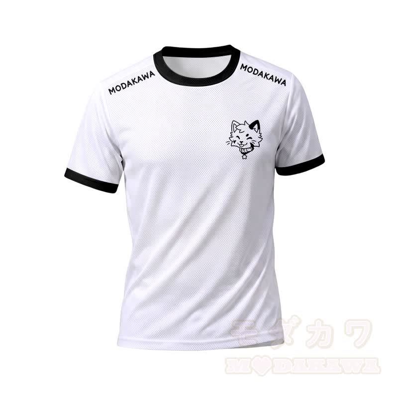 MODAKAWA X popipeko Herren-Sport-T-Shirt mit Katzenmotiv und passender Shorts mit Kordelzug - Weißes Oberteil - 5XL - image 5