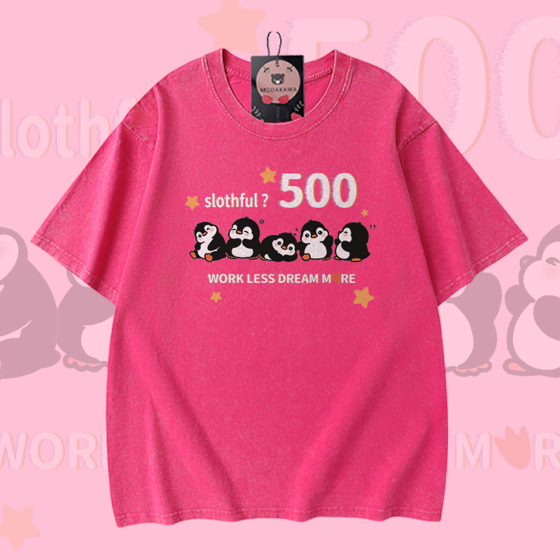 Faulpelz 500 Pinguin Grafik Modakawa Vintage gewaschenes T-Shirt aus 100% Baumwolle - Rose Red - 5XL - image 4