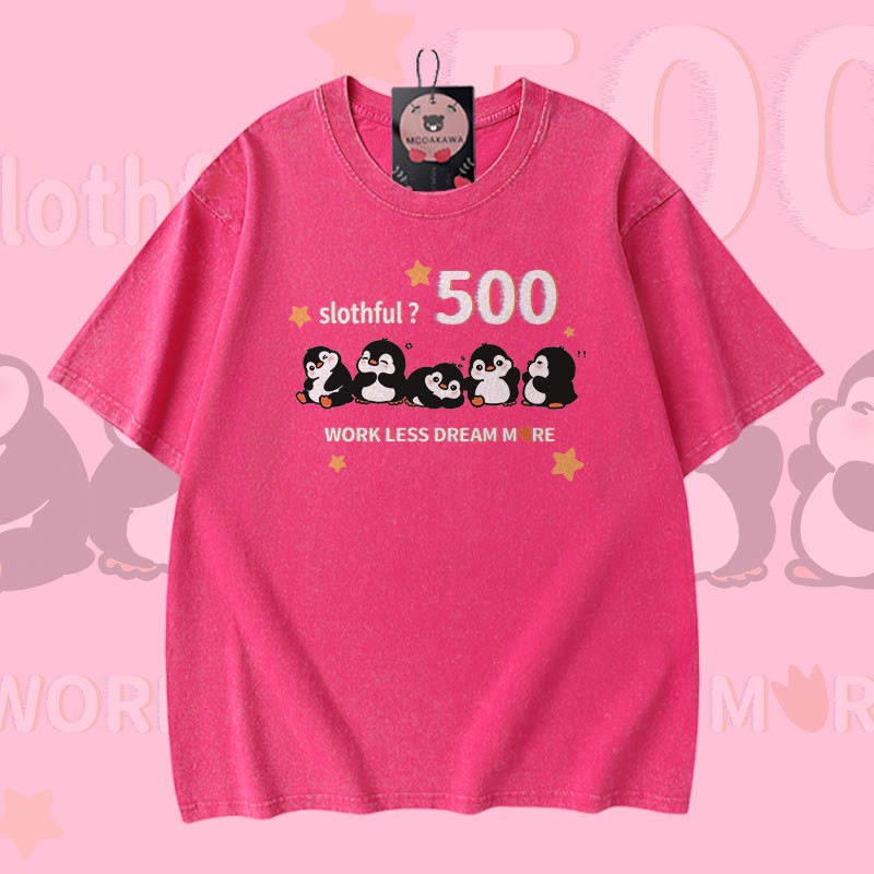 Faulpelz 500 Pinguin Grafik Modakawa Vintage gewaschenes T-Shirt aus 100% Baumwolle - Rose Red - 5XL - image 4