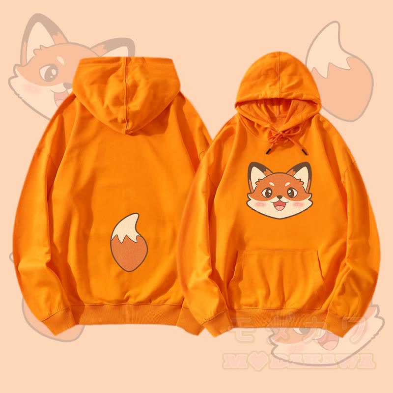MODAKAWA Streetwear Pullover Hoodie mit Fuchs- und Schwanzmotiv - Orange - 5XL - image 3