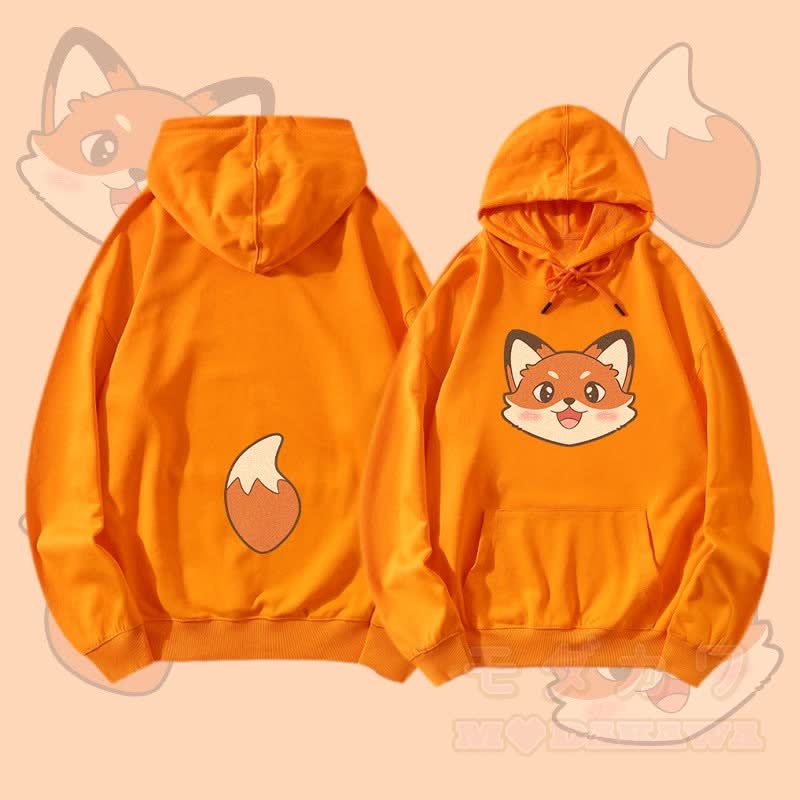 MODAKAWA Streetwear Pullover Hoodie mit Fuchs- und Schwanzmotiv - Orange - 5XL - image 3