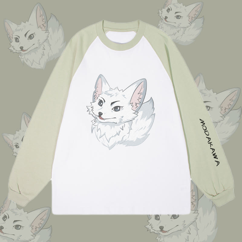 MODAKAWA Arctic Fox Grafik- Farben Langarm-T-Shirt - Green&White - 4XL - image 3