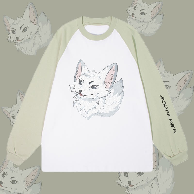 MODAKAWA Arctic Fox Grafik- Farben Langarm-T-Shirt - Green&White - 4XL - image 3