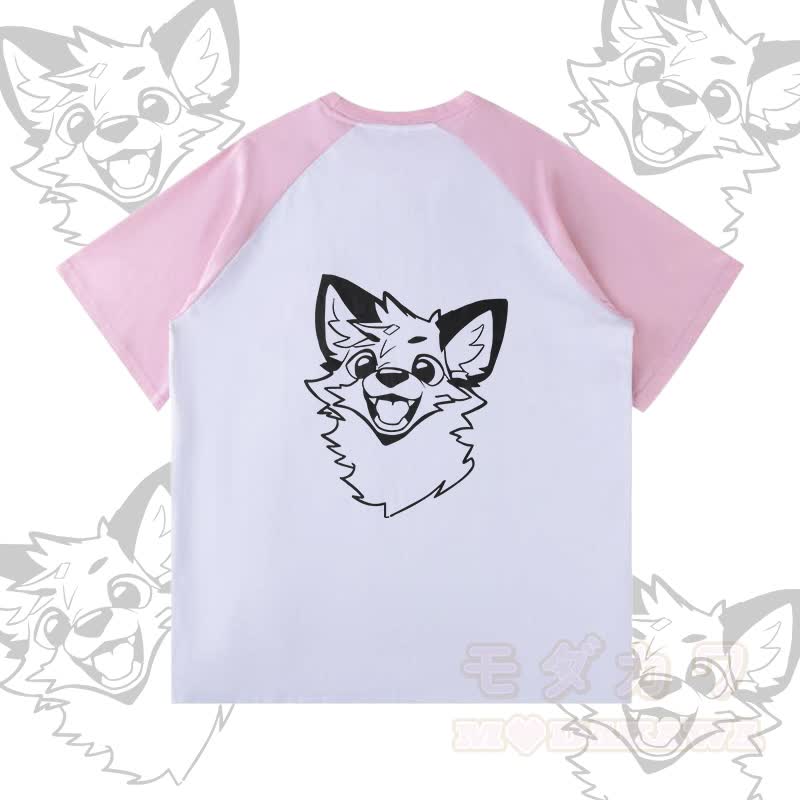 MODAKAWA X atka Happy Fox Graphic Farben Block Pocket T-Shirt Shorts passendes Outfit - Weißes und rosa T-Shirt - XL - image 6