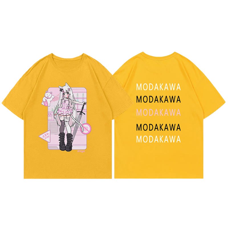 MODAKAWA X airii.exe T-Shirt mit Buchstabendruck „Kitty Girl“ aus 100 % Baumwolle - Yellow - 5XL - image 11